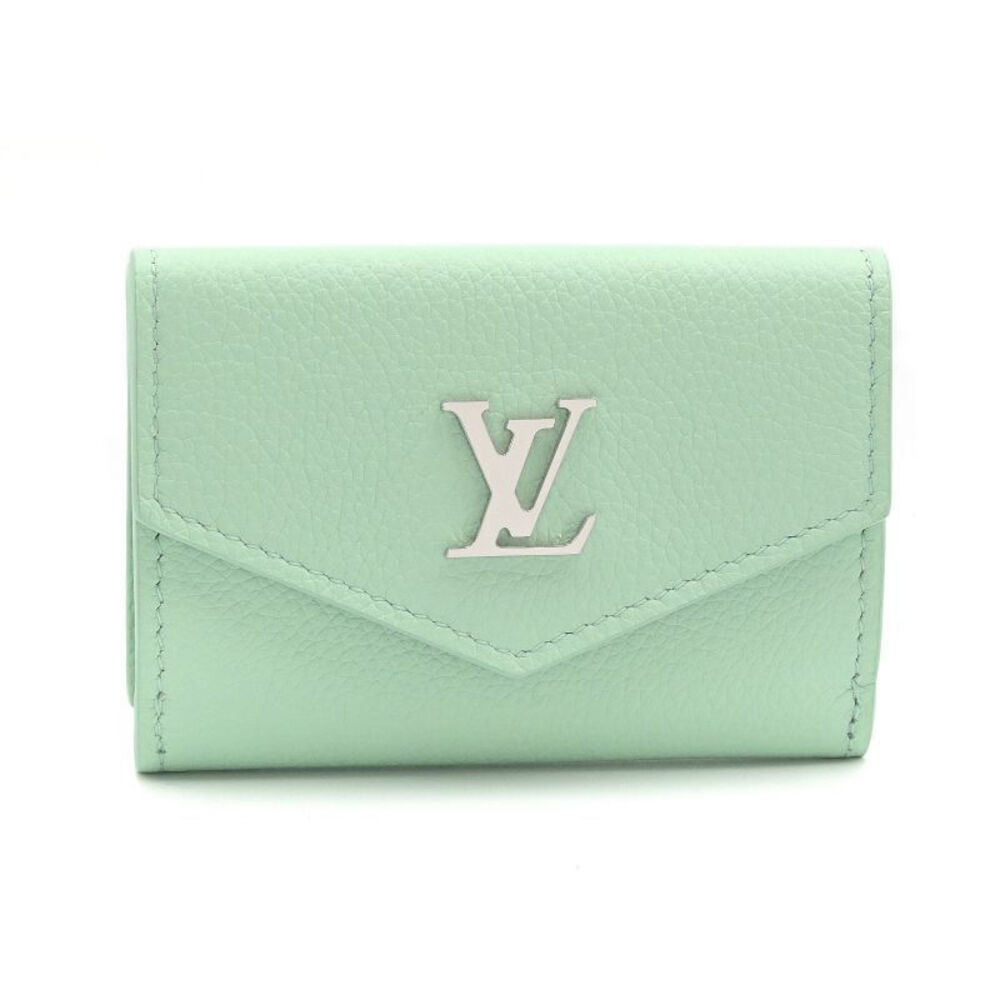 Louis Vuitton Portefeuille Lock Grain Calf Leather Mist Trifold Wallet Green
